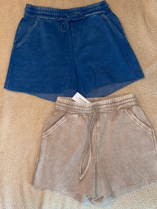 Pants - Women’s Zenana high waisted terry blue and tan large shorts